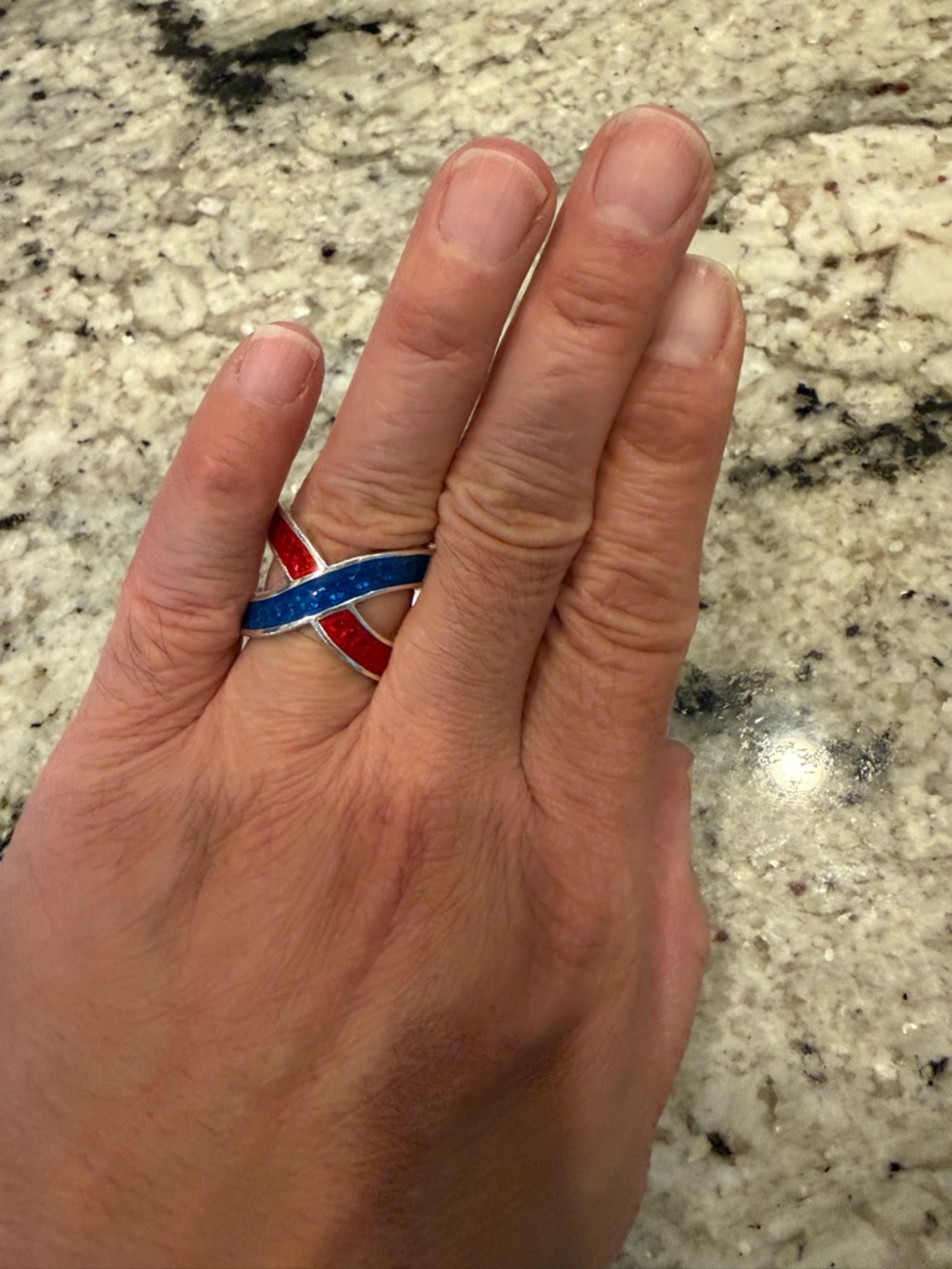 Gucci Silver and Red Blue Enamel Ring